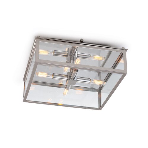 Bronze flush mount light with glass and four thin bulbs
